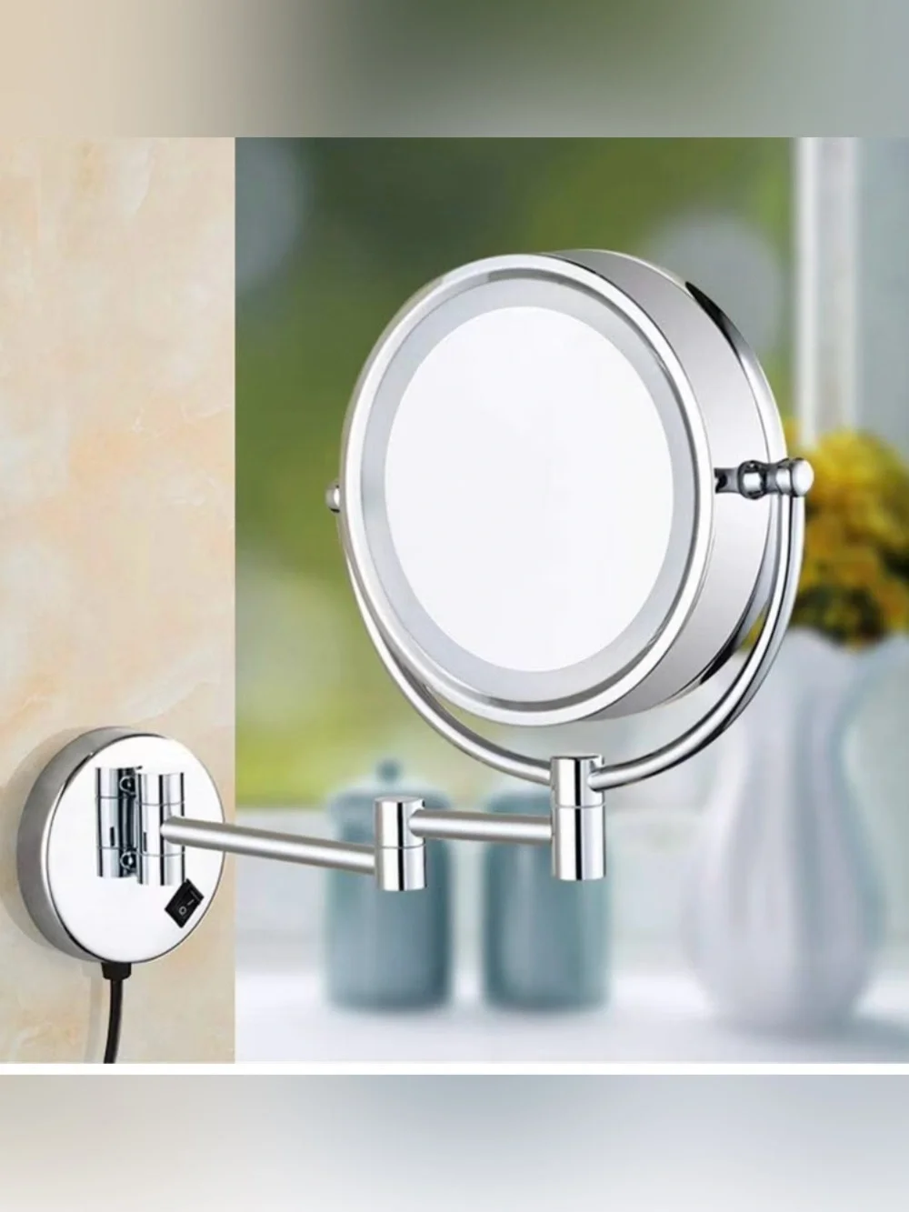 Never Used Wall-Mounted Round Extendable Makeup Mirror in Chrome